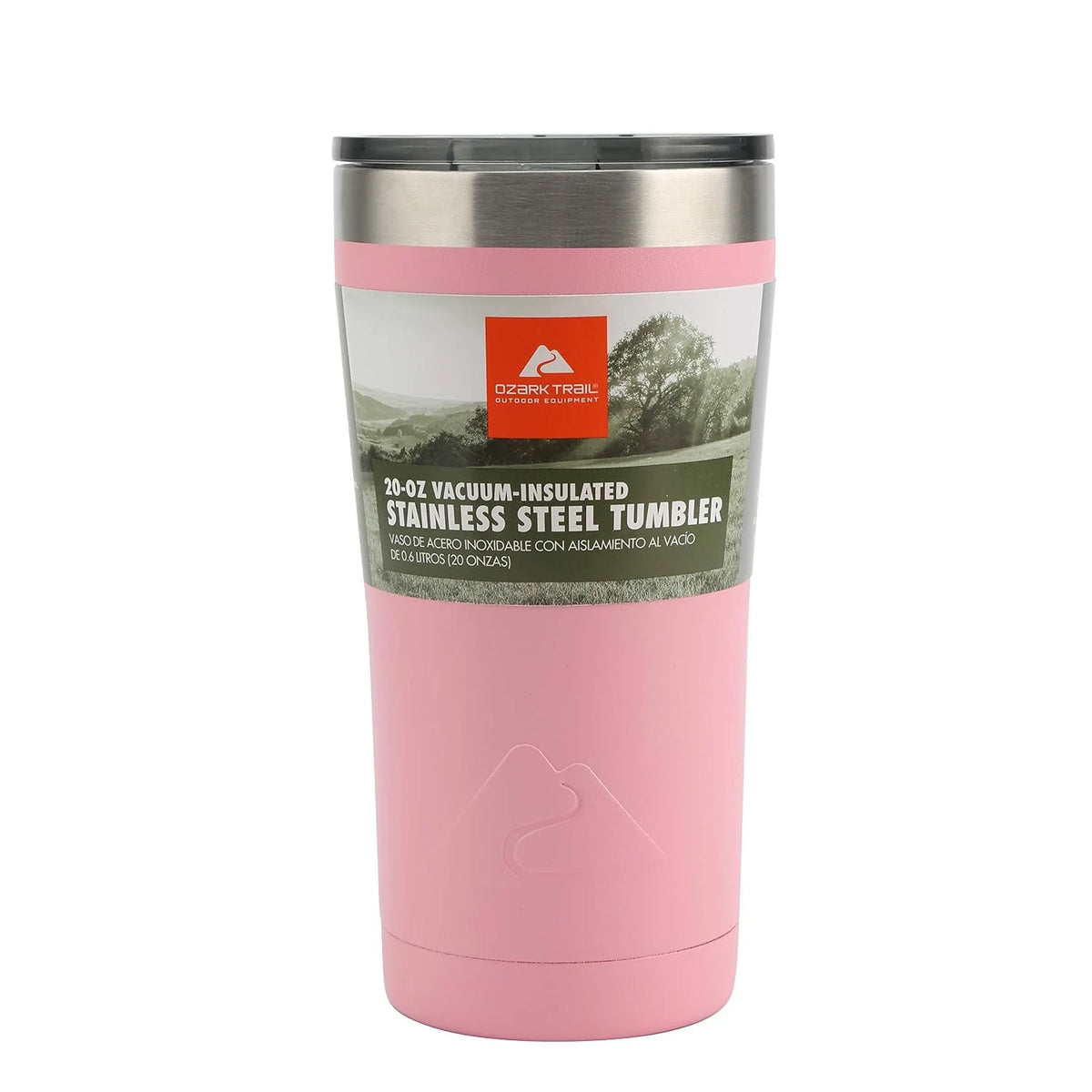 Ozark Trail Insulated Double Wall Stainless Steel 20 Ounce Pink Tumbler Cup Cold/Hot Drinks Locking Leakproof Lid Anti-Skid Bottom Sweat-Free Design