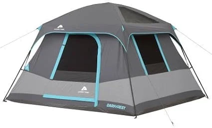 10' x 9' Ozark Trail Six-Person Dark Rest Cabin Family Camping and Adventure Tent, Includes a Gear Loft, Hanging Organizer, and Electrical Port Access and Ground Vent for Improved Air Circulation