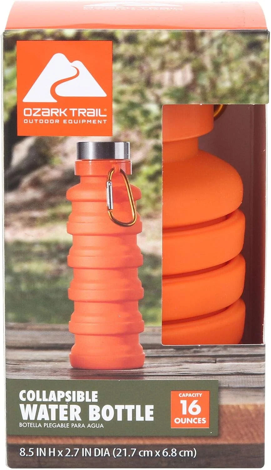 Ozark Trail 16 oz Collapsible Silicone Water Bottle with Carabiner - Orange
