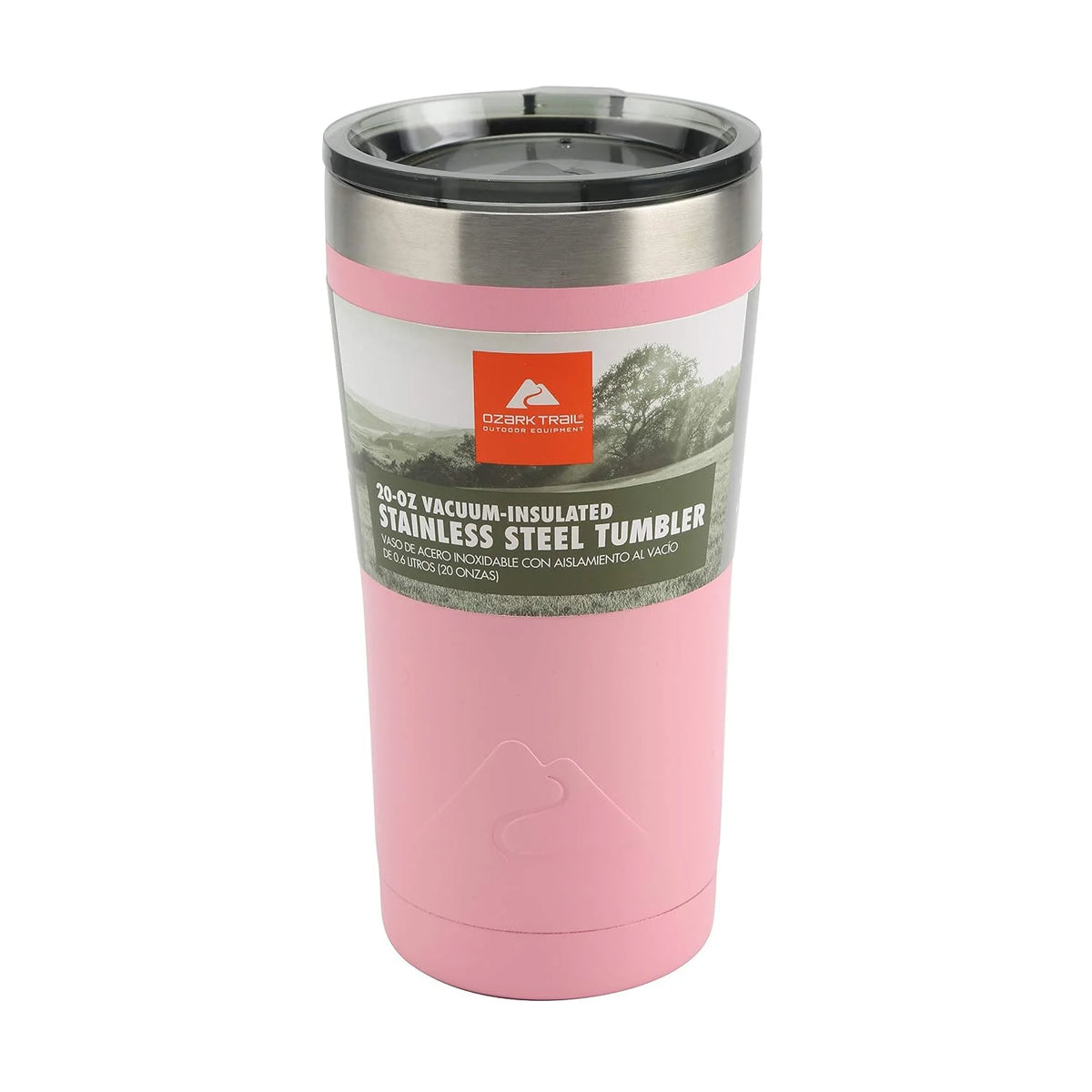 Ozark Trail Insulated Double Wall Stainless Steel 20 Ounce Pink Tumbler Cup Cold/Hot Drinks Locking Leakproof Lid Anti-Skid Bottom Sweat-Free Design
